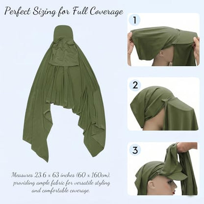 ZLYC Women Muslim Hijab Scarf with Visor Built-in Undercap Sun Protection Headwrap - color: Solid Army Green