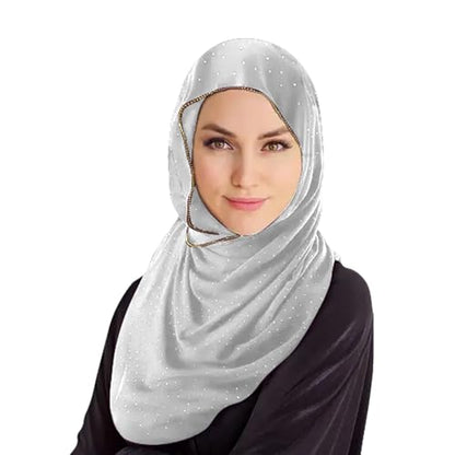 Hijab Scarf for Women Soft Chiffon Rhinestone Long Scarf Shawl Fashion Muslim Hijab Head Wrap Scarves - color: Light Grey