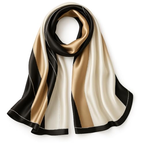 LONDON Women’s Satin Silky Scarf Gift Box Large Lightweight Silky Smooth Shawl Wrap for Hair, Head, Neck or Hijab - color: Gold Black - Box