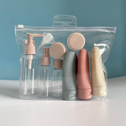 Premium Travel Container Set | Portable Press Bottles for Cosmetics, Shampoo, Lotion & Cream, Vacuum-Sealed Refillable Bottles 3-1 - color: Nordic Style 11-Piece Set