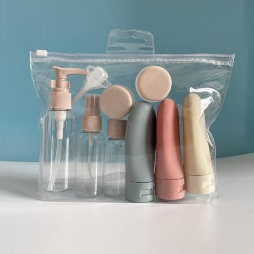 Premium Travel Container Set | Portable Press Bottles for Cosmetics, Shampoo, Lotion & Cream, Vacuum-Sealed Refillable Bottles 3-1 - color: Nordic Style 11-Piece Set