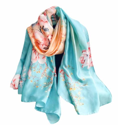 Xyueanlo Scarfs for Women Lightweight Scarves Fashion Print Floral Pattern Head Scarf Wraps Shawls - color: Blue