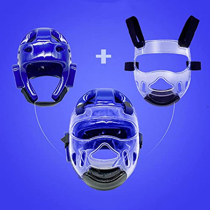 ASIX Kids Adults Headgear MMA Martial Arts Helmet, Karate Boxing Removable Face Shield, Soft Head Gear for Sparring Grappling Muay Thai Kickboxing Taekwondo Training (Blue,M)