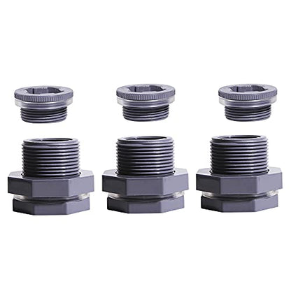 Ququyi 1 Inch PVC Bulkhead Water Tank Connector Adapter Fitting with Plugs Thru-Bulk Pipe Fitting for Rain Barrels, Aquariums, Ponds(Set of 3) - size: 1"-3pcs