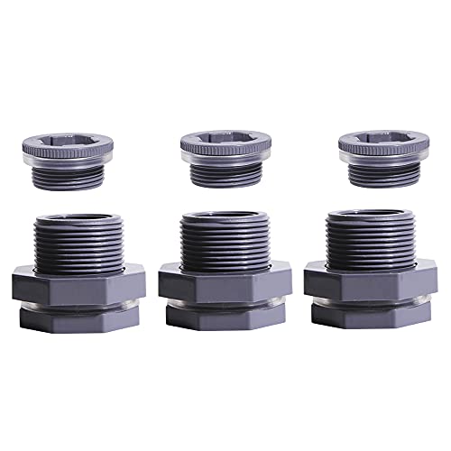 Ququyi 1 Inch PVC Bulkhead Water Tank Connector Adapter Fitting with Plugs Thru-Bulk Pipe Fitting for Rain Barrels, Aquariums, Ponds(Set of 3) - size: 1"-3pcs