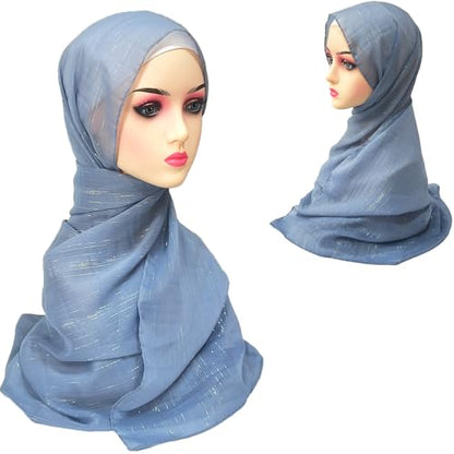 Women Hijab Chiffon Head Scarf Lightweight Shimmer Scarves Crepe Wedding Shawls and Wraps for Evening Dresses Shiny - color: Blue 17#