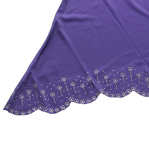Instant Hijab Scarf for Women Muslim Women Clothing Headscarf for Girls with Czech Rhinestone - color: Purple-wavy Edge
