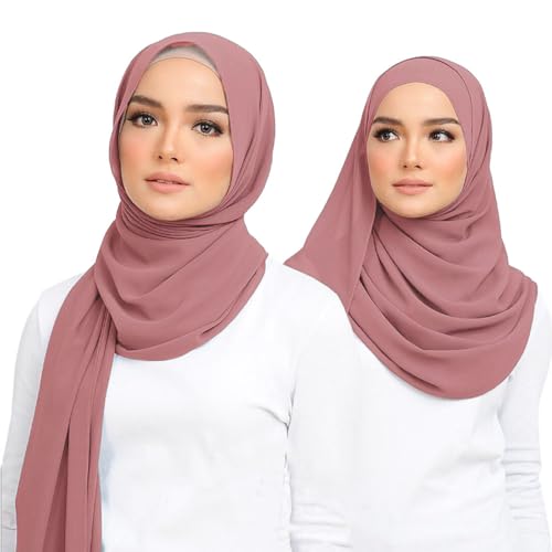 Premium Chiffon Hijab Head Scarf Shawl Wrap for Muslim Women Lightweight - color: Light Pink
