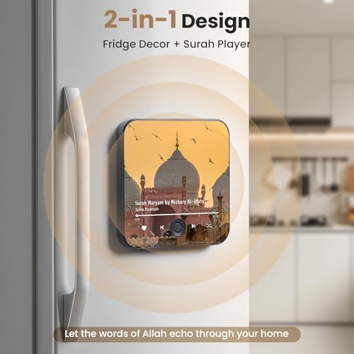 Quran Magnet Speaker for Fridge - Preloaded Surah Audio Player with Islamic Recitations, Portable Magnetic, USB-C Rechargeable, Touch Control, Ramadan & Eid Gifts, Islamic Gifts (Surah Maryam) - color: Surah Maryam - Mishary Alafasy
