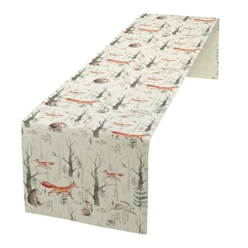 Rustic Woodland Table Runner, Farmhouse Forest Animals Country Lodge Wild Hunt Fox Rabbits Bear for Home Kitchen Dining Holiday Party Indoor Table Decorations 13x36 Inch - color: Animal-1, size: 13x36 Inch