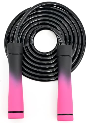 Weighted Jump Rope, 1LB Tangle-Free Ball Bearing Rapid Speed Skipping Rope for Men Women, Adjustable 9mm Cotton & PVC Rope with Alum Handle for Boxing MMA Weight-Loss Athletic Workout Fitness - color: Gradient Pink & Black