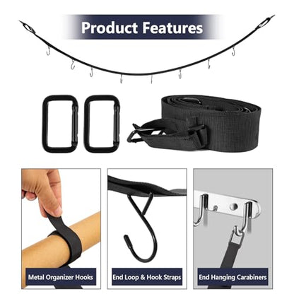 Hockey Hanger 58Inch Portable Gear Rack Organizer with 2 Adjustable Hooks for Home, Outdoor, Ice Hockey, Skating, Camping, Fishing