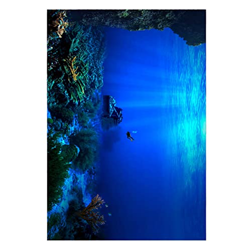 GLOGLOW Aquarium Poster, 3D Effect Underwater Background Sticker Thicken PVC Adhesive Static Cling Backdrop Fish Decorative Paper(91×41cm) - size: 91×41cm
