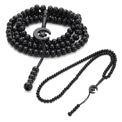 2pcs Muslim Prayer Beads Tasbih 99 Beads Allah & Muhammad - Black - color: Black