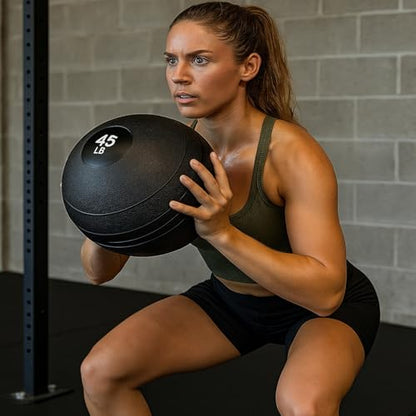 York Barbell 20LB Rubber Slam-Ball – Dead Weight with Textured Surface – Minimal Bounce Absorbs Impact – Pilates Yoga Strength Training Physical Therapy Cardio Exercises for Full Body Workout - Black