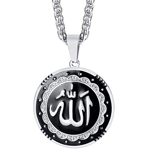 Jude Jewelers Stainless Steel Round Shape Muslim Islamic Religious Pendant Necklace - color: Silver