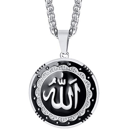 Jude Jewelers Stainless Steel Round Shape Muslim Islamic Religious Pendant Necklace - color: Silver