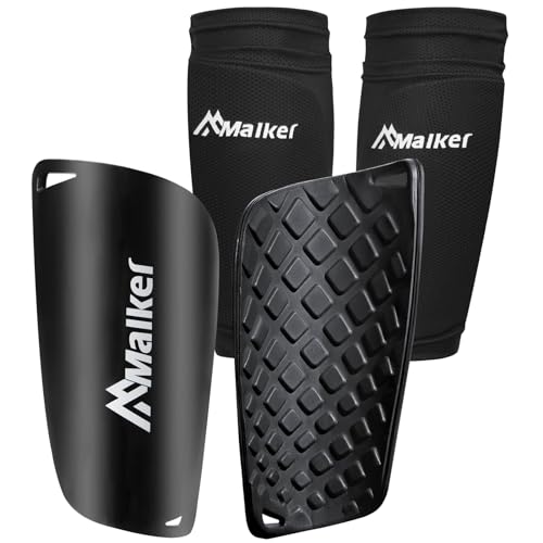 Malker Soccer Shin Guards for Kids Youth Adults Shin Guards Pads with Sleeves, Lightweight and Compact, Protective Soccer Equipment - color: Black, size: Large