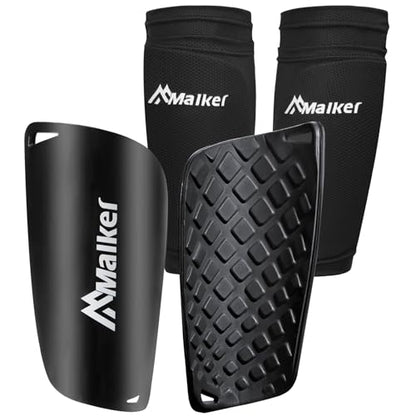 Malker Soccer Shin Guards for Kids Youth Adults Shin Guards Pads with Sleeves, Lightweight and Compact, Protective Soccer Equipment - color: Black, size: Large