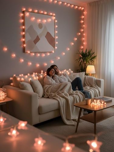 Cherry Blossom Pink Star Lights Pink Crystal 30LED Decorative Fairy Lights Battery Operated for a Dreamy and Romantic Glow - style: Pink Crystal Star