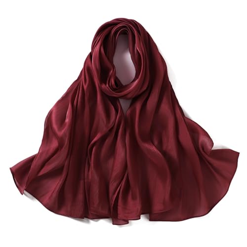 Premium Hijab Head Scarf for Women Lightweight Shimmer Hijab Head Wrap Scarves Crepe Satin Scarf Shawl Wrap - color: Wine Red