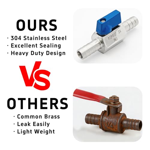1/2” 304 Stainless Steel Mini Barb Ball Valve, Hose Shut Off Valve with Clamps, Corrosion Resistant Shut-Off Switch for Water, Gas, Fuel, Drip Irrigation - size: 1/2”