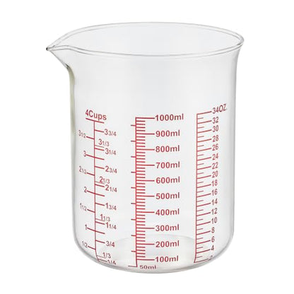 High Borosilicate Glass Measuring Cup-V-Shaped Spout，Glass Measuring Beaker for Kitchen or Restaurant, Easy to Read, 1000 ML (32 Oz, 4Cup) - size: 4Cup,1000ML