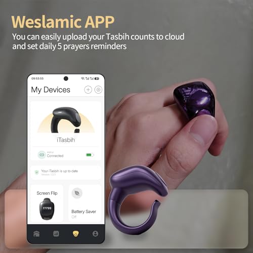 XG.&co Zikr Smart Ring,Adjustable Ring Finger Counter, Tasbeeh Counters, Prayer Direction Indicator Guide,5 Azan Alarm Clock, APP Support Eid al-Fitr Eid Muslims (Purple Faith+) - style: Purple 16 18 20 22 24mm