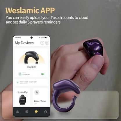 XG.&co Zikr Smart Ring,Adjustable Ring Finger Counter, Tasbeeh Counters, Prayer Direction Indicator Guide,5 Azan Alarm Clock, APP Support Eid al-Fitr Eid Muslims (Purple Faith+) - style: Purple 16 18 20 22 24mm