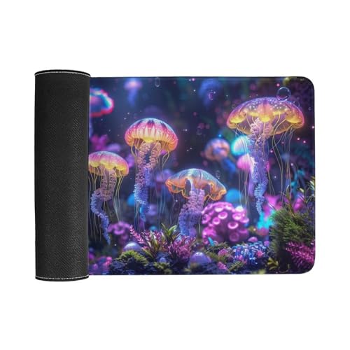 KeKee Colorful Sea Aquarium Neon Jellyfish Octopus Mushrooms Large Mouse Pad Gaming Mousepad Desk Pad for Keyboard and Mouse Mat Non-Slip Base 30x60cm, Style - size: 30x60cm