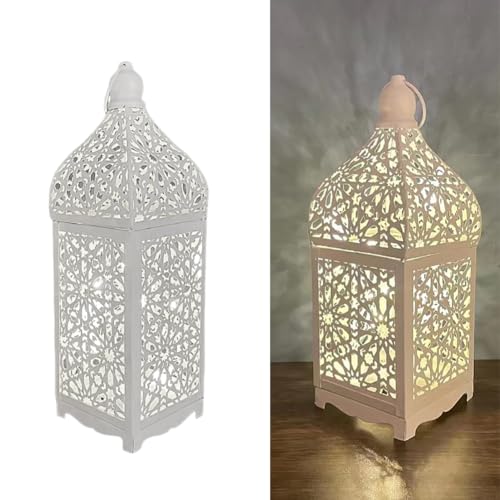 EUBUY Moroccan Lightweight Ornate Lantern Lamp, Moroccan LED Lantern Decorative Indoor for Indian Wedding, Eid, Ramadan, Events - color: Medium White