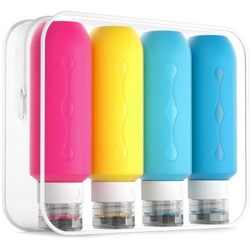 Gemice Travel Bottles for Toiletries, Tsa Approved Travel 6oz Size Containers with Clear Bag, BPA Free Leak Proof Travel Tubs Refillable Liquid Travel Accessories for Cometic Shampoo Lotion - color: Barbie Powder, size: 6 Ounces