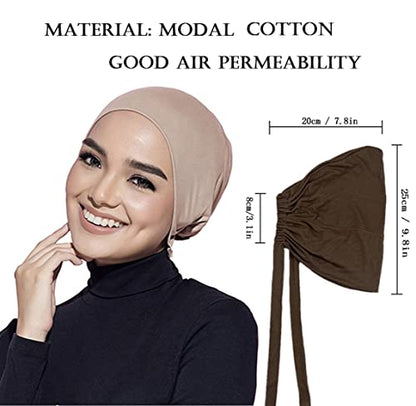 3PCS Under Hijab Head Cap Muslim Under Scarf Hijab Solid Color Women Under Scarf Hat Stretchy Sleeping Cap - color: Black,black,white