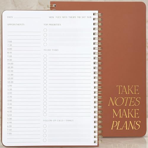ZICOTO Beautiful Daily Planner And Notebook With Hourly Schedule - Aesthetic Spiral To do List Notepad to Easily Organize Your Work Tasks And Appointments - The Perfect Office Supplies For Women - color: Terracotta