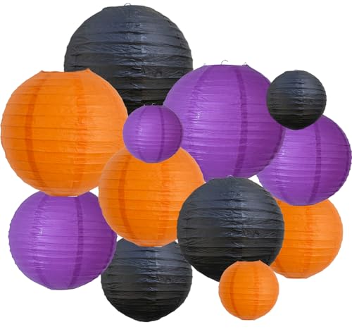 BEISHIDA Black Orange Purple Paper Lantern 6/8/10/12Inch Round Chinese Lamp - color: Black orange purple, size: 6、8、10、12 Inch