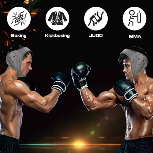 Jerify 2 Pcs Wrestling Headgear for Kids Youth Soft Grappling Headgear Wrestling Adjustable Ear Guard Protective(Grey) - color: Grey