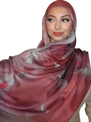 ZGMYC Watercolour Floral Printed Hijab Scarf for Women Soft Modal Cotton Instant Hijab Head Wraps Shawls Long Scarves - color: Color 15