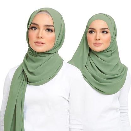 Premium Chiffon Hijab Head Scarf Shawl Wrap for Muslim Women Lightweight - color: Light Green