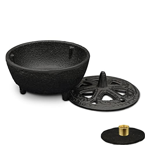 Cast Iron Incense Burner with Holder and Fireproof Cotton - Ideal for Sticks, Resin, Cone Incense and Rituals