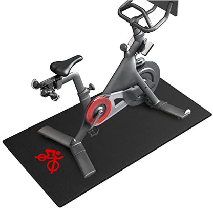Bike Mat Compatible with Peloton Bike, 6mm Floor Protector | 6mm bike mat compatible with Peloton bike, providing non-slip waterproof protection for hardwood or carpet - size: 30x60", style: Logo Style