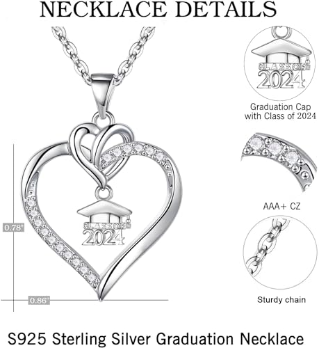 Graduation Gifts for Women 925 Sterling Silver Compass/Graduation/Vet/Cross/Stethoscope Necklace for Women - color: Graduation-2024