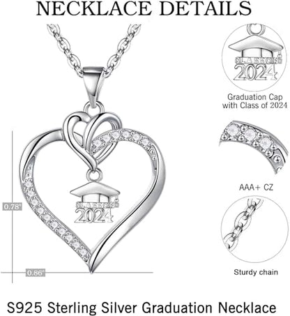 Graduation Gifts for Women 925 Sterling Silver Compass/Graduation/Vet/Cross/Stethoscope Necklace for Women - color: Graduation-2024