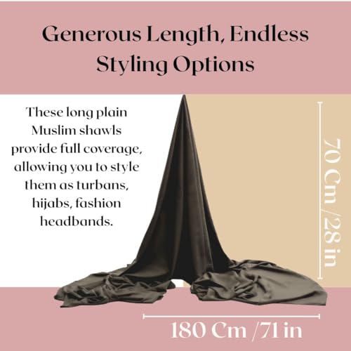 Premium Bamboo Jersey Hijab Scarves -Turban Head Wraps for Women, Fashion Headbands Long Plain Muslim Shawls - color: Brown