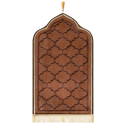 haozaikeji Muslim Prayer Rug Islamic Turkish Prayer Mat Thick Soft Janamaz Sajada Rug Praying Carpet for Ramadan Eid Travel - color: Brown, size: M 19.69*35.43 inch (50*90cm)