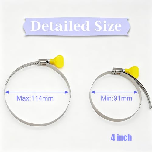 Dianrui 3 PCS Dryer Hose Clamp 4 Inch Hose Clamp Stainless Steel Thumb Screw Hose Clamps for Dryer Vent Clamp, Dust Collection Hose, Automotive Fuel Line and Plumbing (91-114mm) - size: 3PCS(4")