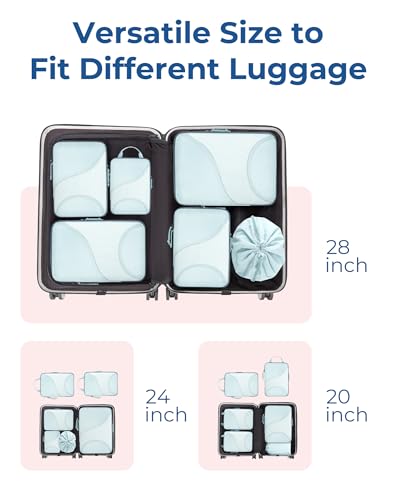 Bagsmart Compression Packing Cubes, Travel Bag Cruise Ship Essentials - color: Light Blue, size: 6 Set