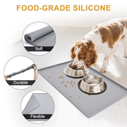 Mofason Pet Food Mat Waterproof Dog Mat 24”x16” Large – 0.5” inch Raised Edge,Pet Silicone Feeding Placemat Water Bowl Tray for Floors, Nonslip Washable Dog Mat for Food and Water