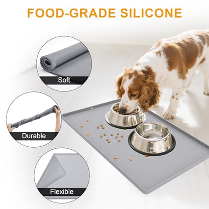 Mofason Pet Food Mat Waterproof Dog Mat 24”x16” Large – 0.5” inch Raised Edge,Pet Silicone Feeding Placemat Water Bowl Tray for Floors, Nonslip Washable Dog Mat for Food and Water