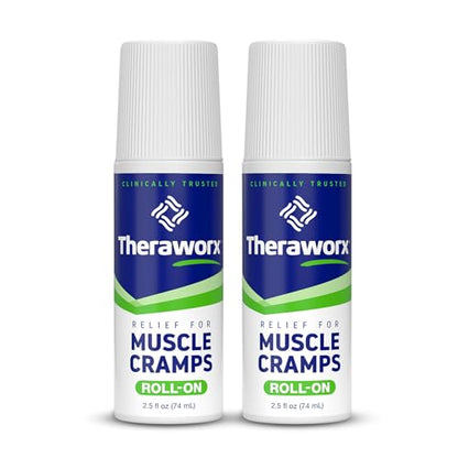 Theraworx Relief for Muscle Cramps Roll-On - 2.5oz (2 Packs) | Fast-Acting Muscle & Leg Cramp Relief, Made with Magnesium Sulfate. Paraben-Free, no mess, no strong odor. TSA Friendly. - size: 2.5 Ounce (Pack of 2)