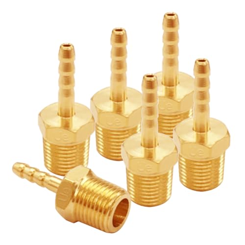 Uenede Brass 1/4" NPT Male to 1/8" Hose Barbed Fittings, 6PCS | Barb Pipe Fittings Air Line Repair Connectors for Water Oil Gas - size: 1/8"Barb, style: 1/4"NPT Male